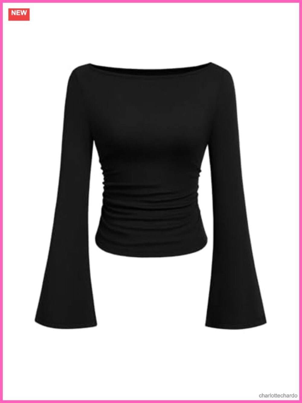 Women's Boat Neck Long Sleeve Ribbed Knit Fitted Crop T-Shirt